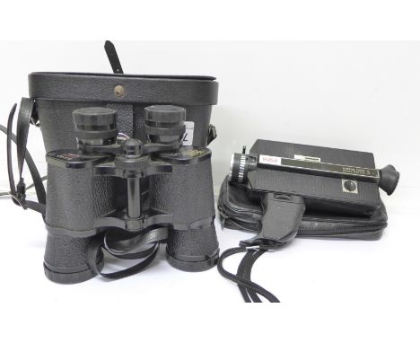 A Eumig mini zoom reflex 3 cine camera and a pair of 8x40 binoculars, made in Japan, both cased