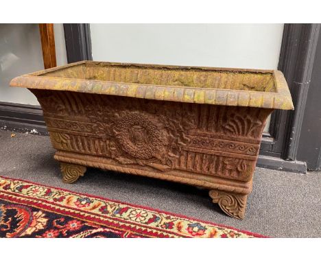 A Victorian style cast iron garden planter, width 70cm, depth 35cm, height 35cm
