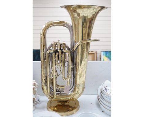 A Boosey &amp; Co. tuba mounted as a table lamp 78cm