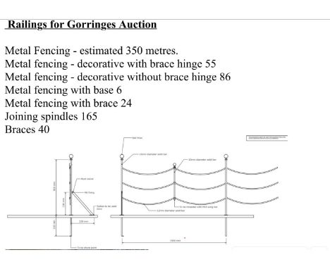 Approximately 350 metres of bespoke wrought iron garden pathway fencing/railing with simple post and pin installation, above 