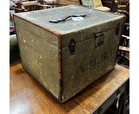 A Victorian canvas covered travelling trunk, width 50cm, depth 46cm, height 37cm