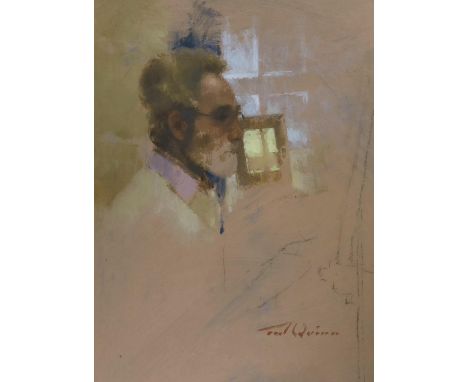 Tom Quinn (b.1918), oil on paper, Self portrait, signed, 37 x 27cm