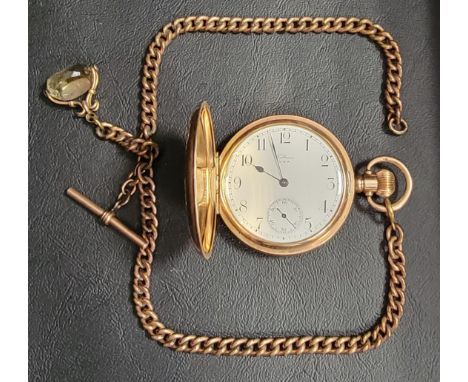 GOLD PLATED WALTHAM USA POCKET WATCHthe white enamel dial with Arabic numerals and subsidiary seconds dial, complete with gol