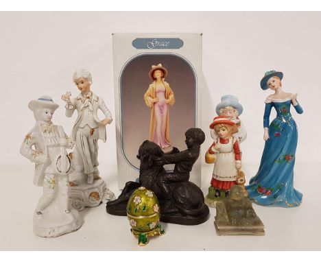 SELECTION OF FIGURINESincluding a continental 18th century style gentleman, 24cm high, a lady in a flowing gown, 23.5cm high,