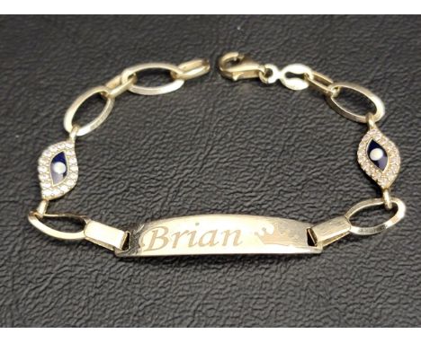 FOURTEEN CARAT GOLD IDENTITY BRACELET with cz and enamel decorative links, approximately 3.5 gramsNote: the identity bar is m