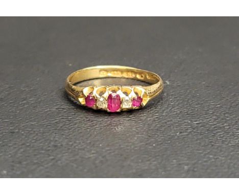 GRADUATED RUBY AND DIAMOND FIVE STONE RINGon eighteen carat gold shank, ring size N and approximately 2.1 grams 