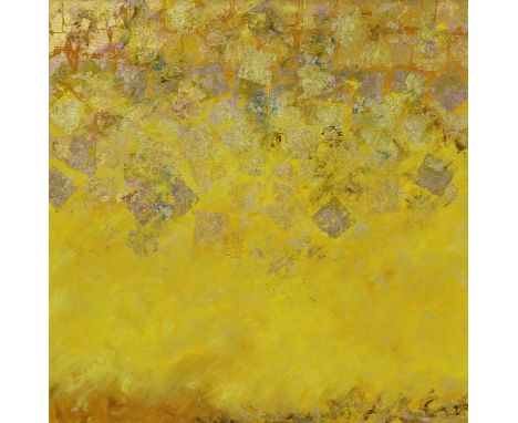 Barbara McGivern (Canadian, 1945-2019)'On the rocks'signed and inscribed verso, oil, acrylic and gold leaf on canvas107 x 107