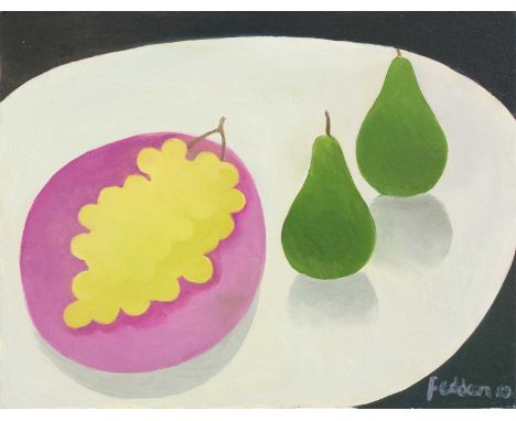 *Mary Fedden RA (1915-2012)Two Pearssigned and dated '10 l.r., oil on canvas35.5 x 45.5cm, unframedProvenance: Gifted in pers