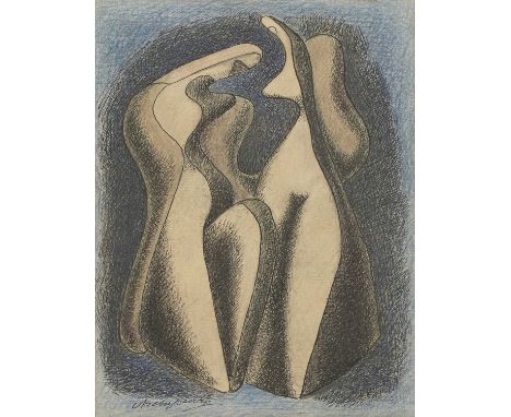 Alexander Archipenko (Ukrainian/American, 1887-1964)Uralt, c.1947signed l.l., pen and ink and crayon, with dedication verso '