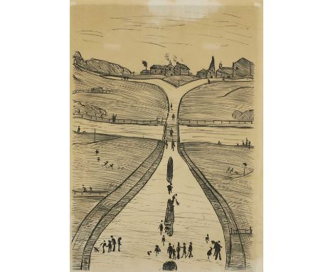 *Laurence Stephen Lowry RA (1887-1976)'Village on a Hill'lithograph, signed and dated 1966 in pen l.l., numbered 40/75 in pen