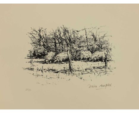 *Diana Armfield RA (b.1920)'Welsh sheep seen from the window';'Sheep sheltering at Llwynhir'two lithographs, signed and numbe