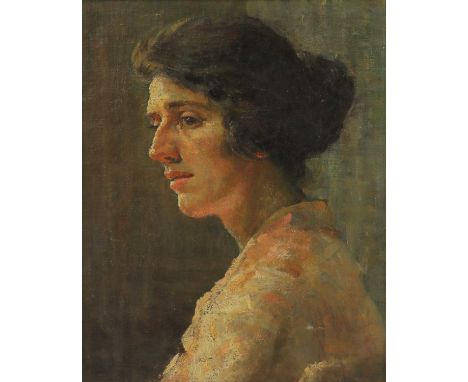Circle of Laura KnightPortrait of a young woman, head and shouldersoil on canvas46 x 37cmCondition report: Some surface dirt.