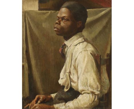 English School, c.1920sPortrait of a man, seated in a white shirt with sleeve garter and bracesinscribed 'D.P.2.2.' verso, oi