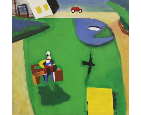 *Peter Denmark (1950-2014)Sitting in the parksigned and dated 1990 verso, acrylic on canvas151 x 153cm, unframed*Artist's Res