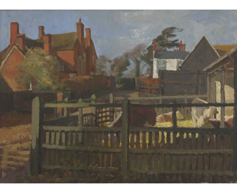 *John Aldridge RA (1905-1983)'The Place Farm Yard'dated '16 Jan 56' l.l., and inscribed with title on artist's label verso, o