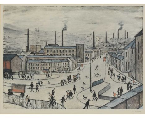 *Laurence Stephen Lowry RA (1887-1976) ‘Huddersfield’ offset lithograph in colours, signed in pencil, with the Fine Art Trade