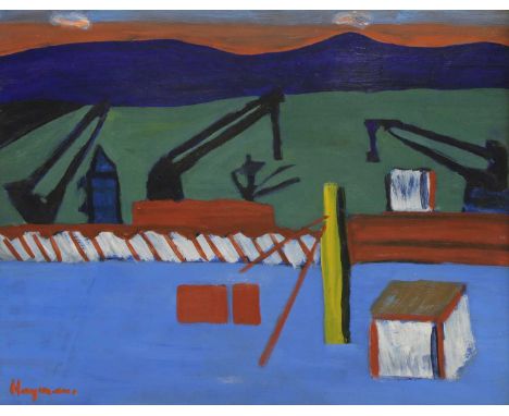 *Patrick Hayman (1915-1988)Wellington Harbour, New Zealandsigned l.l., inscribed verso, oil on board36 x 45cm*Artist's Resale