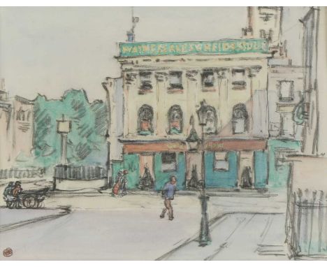 Robert Polhill Bevan (1865-1925) ‘Public house in St Johns Wood’, c.1910 signed with monogram l.l., crayon and watercolour  2