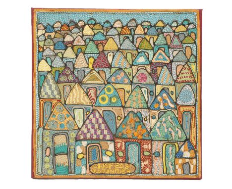 Chief Zacheus Olowonubi Oloruntoba (Nigerian, 1934-2014)'My Village is Money and Protection' (Prt-2) handwoven panel50 x 51cm