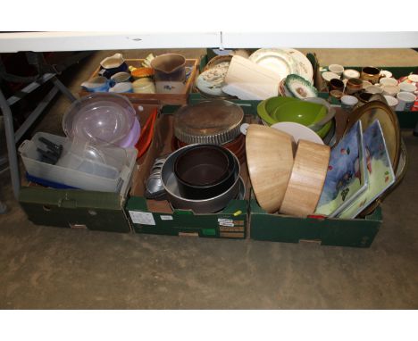 Three boxes containing various kitchenalia 