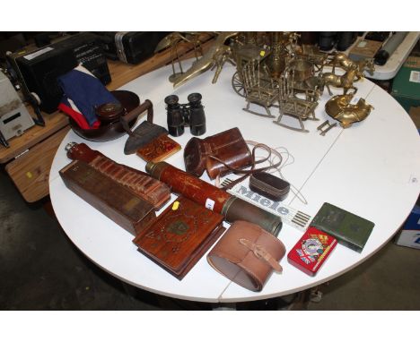 A Dolland, London brass telescope AF, a Bakelite bowl, pair of binoculars in case, a Lloyds bank money bank and various other