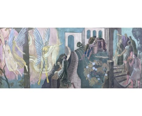 Modern British (Mid 20th century): 'Design for an Altarpiece in a Church', triptych gouache unsigned, titled verso 16cm x 36c