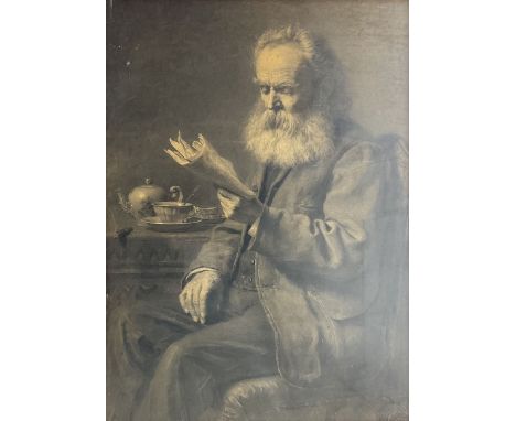 Arthur Cramer James Wasse (British/German 1854-1930): Gentleman Reading, watercolour and charcoal en grisailles signed and da