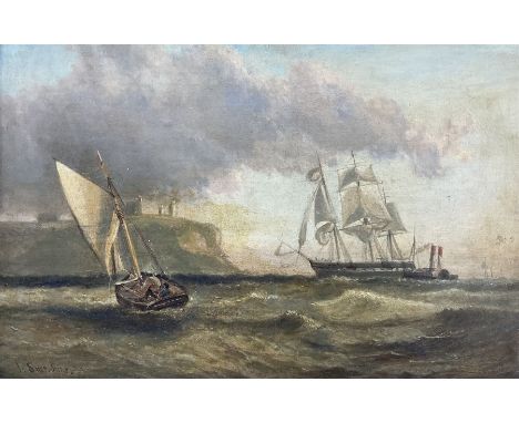 John Syer Jnr. (British 1846-1913): Sail and Steam Boats off Tynemouth Priory, oil on canvas laid on to panel signed and date