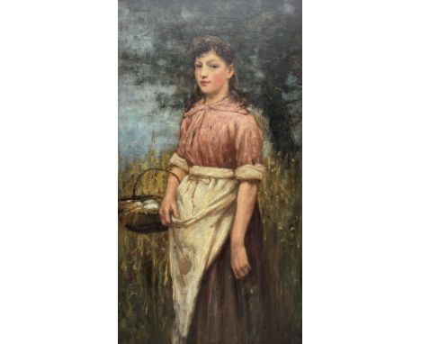 Charles McEwen (Scottish 1843-1892): Young Girl Collecting Eggs, oil on board signed 80cm x 44cmCondition Report:Good origina