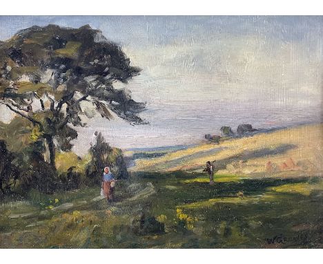 William Greaves (British 1852-1938): 'Evening - Scholes near Leeds', oil on board signed, titled verso with artist's Leeds ad