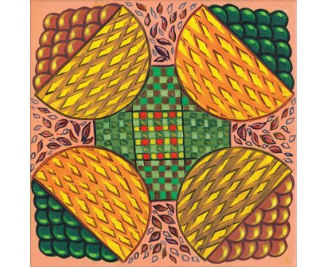 Graham Kingsley Brown (British 1932-2011): ‘Four Baskets of Fruit’, oil on ceramic tile, signed with initials verso 15cm x 15