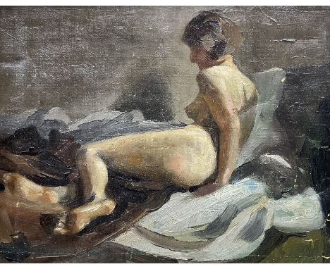 English School (Early 20th century): Nude on Bed, oil on canvas unsigned 19cm x 25cmCondition Report:Overall good condition. 