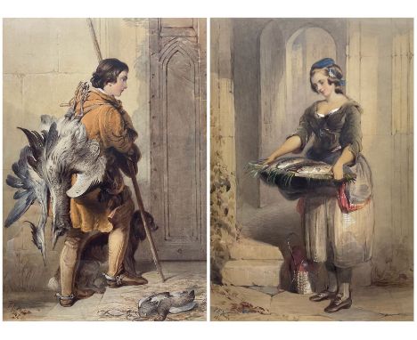 Paul Falconer Poole RA (British 1807-1879): 'The Day's Catch' and 'The Day's Bag', pair watercolours signed and dated 1847, t