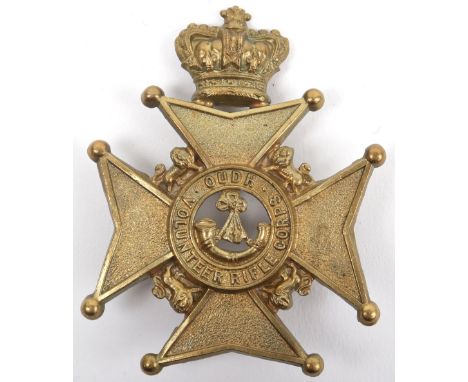 Victorian Indian Army Oudh Volunteer Rifle Corps Headdress Badge, brass crowned Maltese cross with regimental details to circ