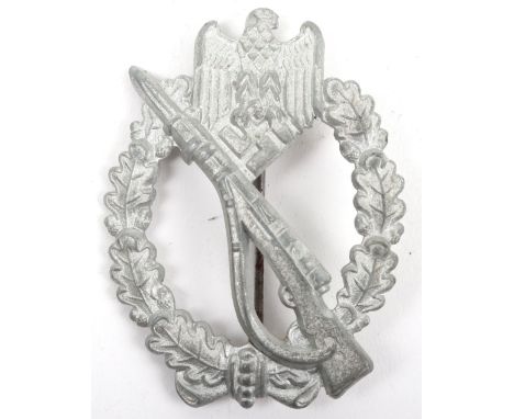 German Army / Waffen-SS Infantry Assault Badge Silver Grade, un-maker marked hollow back example with original pin and solder