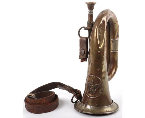 1914 Prussian Bugle, good combat used example of the brass and nickel plated field bugle having Prussian eagle cartouche to t