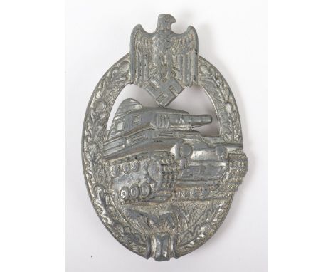 German Army (Heer) / Waffen-SS Panzer Assault Combat Badge, fine silver grade example with ball pin fitting and catch to the 