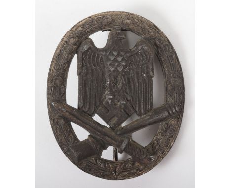 WW2 German Army (Heer) / Waffen-SS General Assault Combat Badge, fine un-maker marked silver grade example. Complete with the