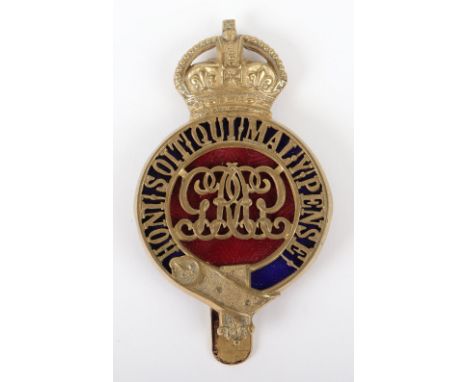 Rare Grenadier Guards George V Large Size Pagri Badge, fine example in gilt metal with enamel backing. Large slider fitting t