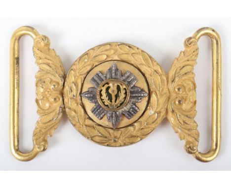Scots Guards Officers Sword Belt Clasp, fine example with deep gilt finish to both sections. Silvered and enamel central badg