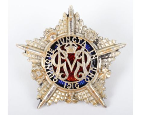 Rare 1916 Hallmarked Silver and Enamel Guards Machine Gun Battalion Officers Cap Badge, fine example made by Jennings &amp; C