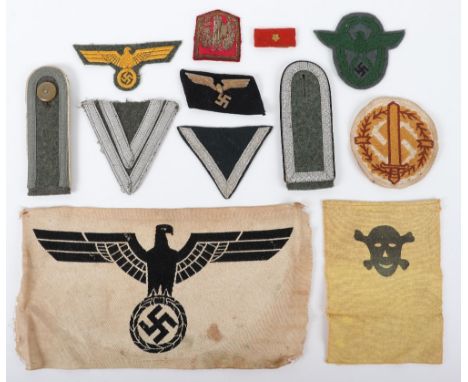 Grouping of Mixed WW2 German Cloth Insignia, including large bevo sports vest eagle, 2x German combat tunic shoulder boards, 
