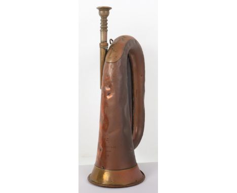 WW1 British 1916 Dated Military Bugle, copper and brass mounted military issue bugle manufactured by Boosey &amp; Co, with 19