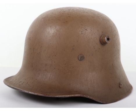 Scarce German Made Austrian M-17 Steel Combat Helmet, interesting example of a German made M-17 shell which has been shipped 