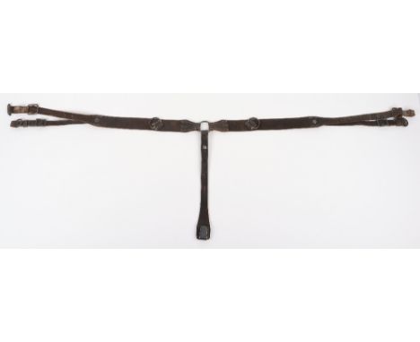 WW2 German Combat Y Straps, being a set of black leather combat `Y` straps missing the rear `O` ring leather patch. These are