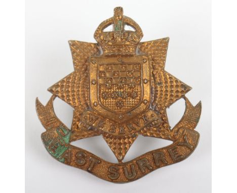 * Victorian East Surrey Regiment Officers Forage Cap Badge, white metal backing star with gilt brass circlet and crown with p