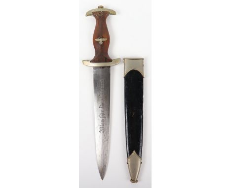 Third Reich NSKK Dress Dagger by Haco Berlin, deep brown wooden grip with enamel SA device and nickel silver eagle, nickel si