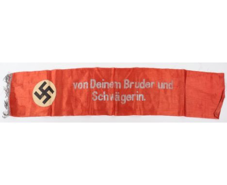 Third Reich Funeral Sash Section, one part of a funeral sash with silver leaf wording “von Deinem Bruder und Schwagerin” and 