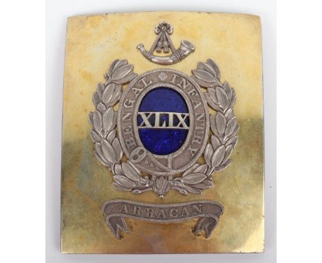 Rare Pre-1857 Indian Army 49th Bengal Native Infantry Officers Shoulder Belt Plate, superb example of an officers gilt rectan