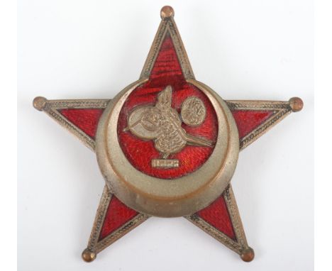 WW1 German Made Turkish Gallipoli Star Award, fine brass framed example with red enamel star. BB &amp; Co makers mark to the 
